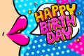 Happy Birthday word bubble. Message in pop art comic style Royalty Free Stock Photo