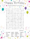 Happy Birthday word search puzzle. Educational game for kids. Crossword suitable for social media post.