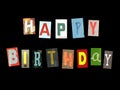 Happy birthday words made of newspaper letters