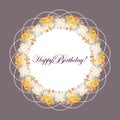 Happy Birthday! A wreath of the first spring small flowers of periwinkle on a white background. EPS10 vector illustration.