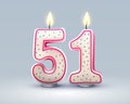 Happy Birthday years. 51 anniversary of the birthday, Candle in the form of numbers. Vector