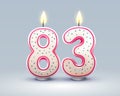 Happy Birthday years. 83 anniversary of the birthday, Candle in the form of numbers. Vector