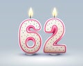 Happy Birthday years. 62 anniversary of the birthday, Candle in the form of numbers. Vector