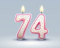 Happy Birthday years. 74 anniversary of the birthday, Candle in the form of numbers. Vector