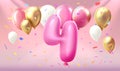 Happy Birthday years anniversary of the person birthday, balloon in the form of numbers Four of the year. Vector illustration Royalty Free Stock Photo