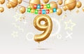 Happy Birthday 9 years anniversary of the person birthday, balloons in the form of numbers of the year. Vector