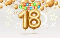 Happy Birthday 18 years anniversary of the person birthday, balloons in the form of numbers of the year. Vector