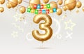 Happy Birthday 3 years anniversary of the person birthday, balloons in the form of numbers of the year. Vector