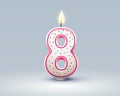 Happy Birthday years anniversary of the person birthday, Candle in the form of numbers eight of the year. Vector