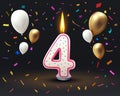 Happy Birthday years anniversary of the person birthday, Candle in the form of numbers four of the year. Vector Royalty Free Stock Photo