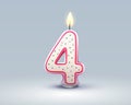 Happy Birthday years anniversary of the person birthday, Candle in the form of numbers four of the year. Vector