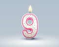 Happy Birthday years anniversary of the person birthday, Candle in the form of numbers nine of the year. Vector