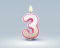 Happy Birthday years anniversary of the person birthday, Candle in the form of numbers three of the year. Vector