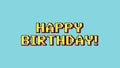 Happy Birthday - Yellow Pixel Art Text animation on Blue Background. Trendy Typography Kinetic Motion Design.