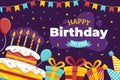 happy birthday you flat with cake candles vector design illustration Royalty Free Stock Photo