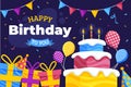 happy birthday you flat with cake gifts vector design illustration Royalty Free Stock Photo