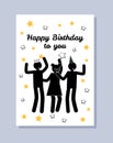 Happy Birthday you Greeting Poster Dancing People