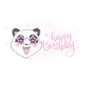 Happy birthray panda sticker on white backround.