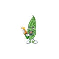 Happy bitter melon with beer cartoon character design