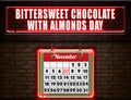 07 November, Bittersweet Chocolate with Almonds Day, Neon Text Effect on Bricks Background