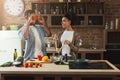 Happy black couple cooking healthy food together Royalty Free Stock Photo