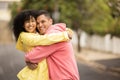 Happy black couple, hug and love portrait of people with care and bonding outdoor. Young woman, man and summer fun on a Royalty Free Stock Photo