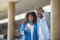 Happy Black Couple Waiting For Train At Railway Station Together Royalty Free Stock Photo