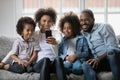Happy black family couple and two kids taking selfie Royalty Free Stock Photo