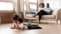 Happy black family with kids enjoy weekend at home Royalty Free Stock Photo