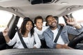 Happy Black Family Of Three Riding Car And Singing Songs Royalty Free Stock Photo