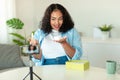 Black Female Beauty Blogger Making Video On Smartphone At Home Royalty Free Stock Photo