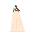 Happy Black Female Character Marriage, Bridal Process, Life Moment. Beautiful African Bride in White Dress Hold Bouquet Royalty Free Stock Photo