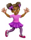 Happy Black Girl Cartoon Child Kid Waving Running