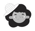 Happy black girl with hat black and white 2D vector avatar illustration Royalty Free Stock Photo