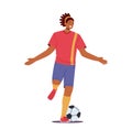 Happy Black Sportsman Soccer Player Win, Celebrate Victory And Goal. Character In Red Football Sportswear Run With Ball