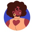 Happy black woman avatar. Smiling African-American girl, modern head portrait. Beautiful sexy lovely female character