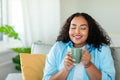 Happy Black Woman Having Morning Coffee Enjoying Taste At Home Royalty Free Stock Photo