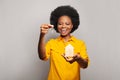 Happy black woman holding keys from her new home Royalty Free Stock Photo