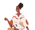 Happy black woman walking outdoors. Modern mature female going in fashion casual clothes with bag in hands. African Royalty Free Stock Photo