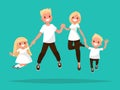 Happy blond family is jumping. Vector illustration