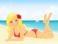 Happy blond girl on beach vacation