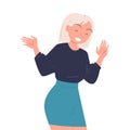 Happy Blond Woman Character Waving Hand and Smiling Vector Illustration