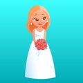 Happy blonde bride with a bouquet