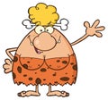 Happy Blonde Cave Woman Cartoon Mascot Character Waving For Greeting