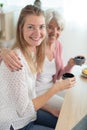 Happy blonde mature daughter and senior mother Royalty Free Stock Photo