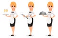 Happy blonde waitress, set of three poses