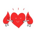 Happy blood drops hugging heart for donation as symbol of life