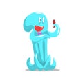 Happy Blue Octopus Monster Drinking Wine Partying Hard As A Guest At Glamorous Posh Party Vector Illustration