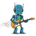 Happy Blue Robot Playing Orange Guitar Royalty Free Stock Photo