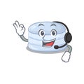 Happy blueberry macaron mascot design style wearing headphone